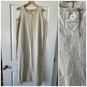 Vintage Country Wear Ivory Linen Cotton Blend Sleeveless Maxi Dress